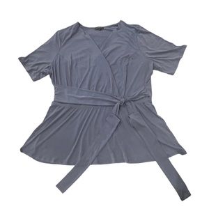 Lane Bryant Elastic Waist Tie Front Short Sleeve Knit Gray Blouse Size 22/24